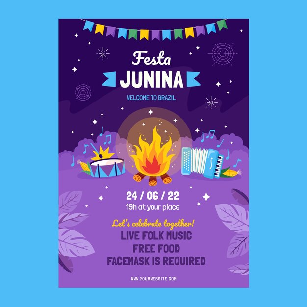 Flat festas juninas vertical poster template