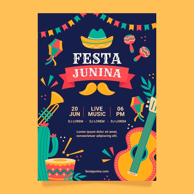 Flat festas juninas vertical poster template