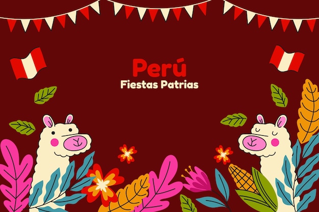 Flat fiestas patrias background with llamas and leaves