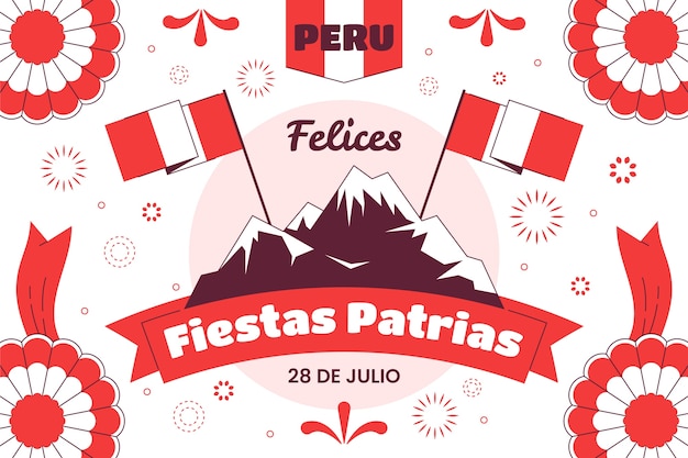 Free vector flat fiestas patrias background with mountain and rosettes