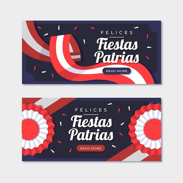 Flat fiestas patrias de peru banners set