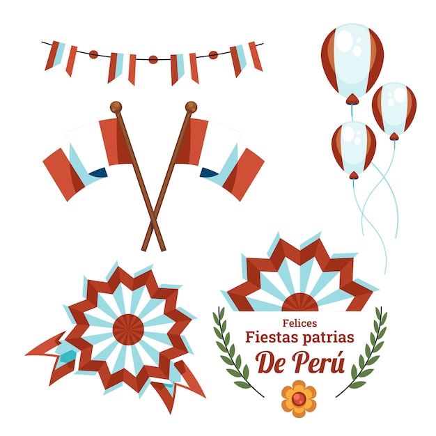 Flat fiestas patrias elements collection