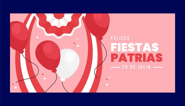 Flat fiestas patrias horizontal banner template with balloons