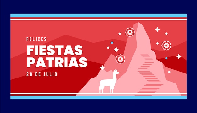 Flat fiestas patrias horizontal banner template with mountain and llama