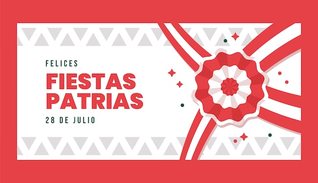 Flat fiestas patrias horizontal banner template with rosette