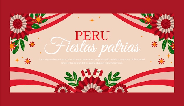 Free vector flat fiestas patrias horizontal banner template with rosettes