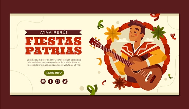 Flat fiestas patrias peru horizontal banner template