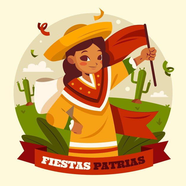 Flat fiestas patrias peru illustration