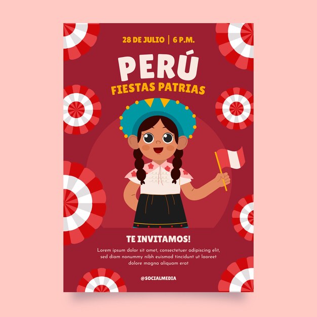 Flat fiestas patrias peru invitation template