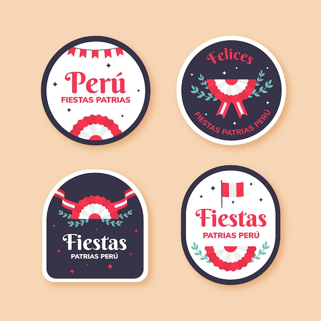 Free Vector flat fiestas patrias peru labels collection