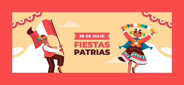 Flat fiestas patrias peru social media cover template