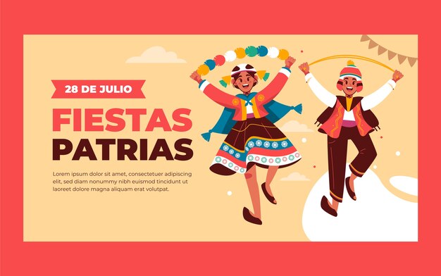 Flat fiestas patrias peru social media post template