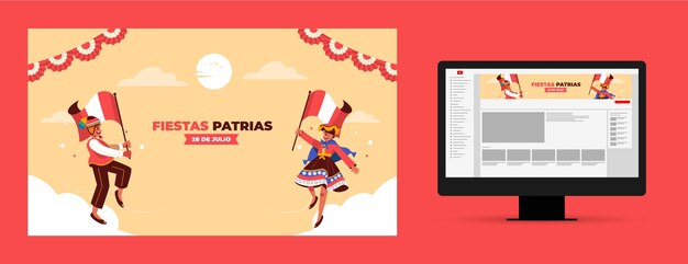 Flat fiestas patrias peru youtube channel art