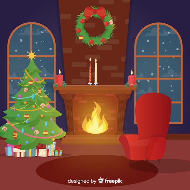 Flat fireplace christmas scene 