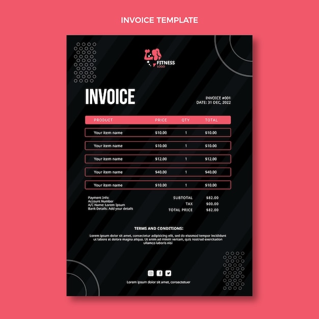 Flat fitness invoice template