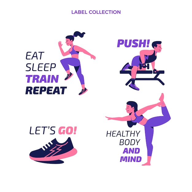 Free Vector flat fitness labels collection