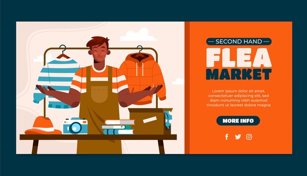 Flat flea market shopping horizontal banner template