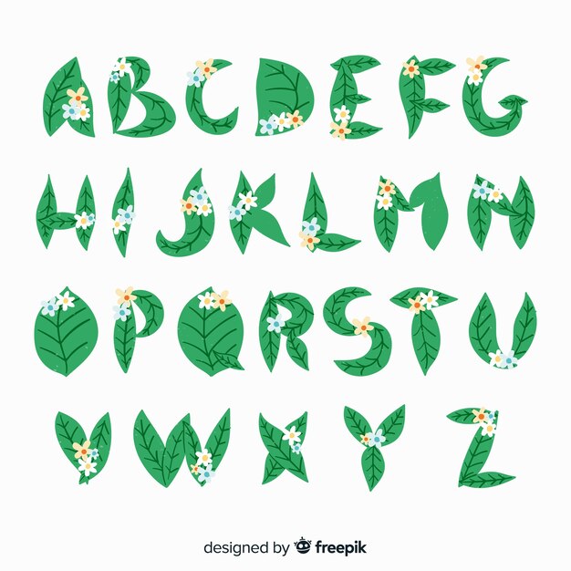 Flat floral alphabet template