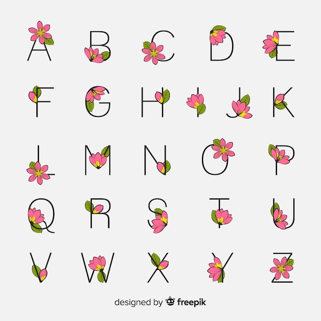 Free vector flat floral alphabet