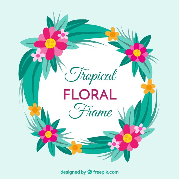 Flat floral frame with tropical style