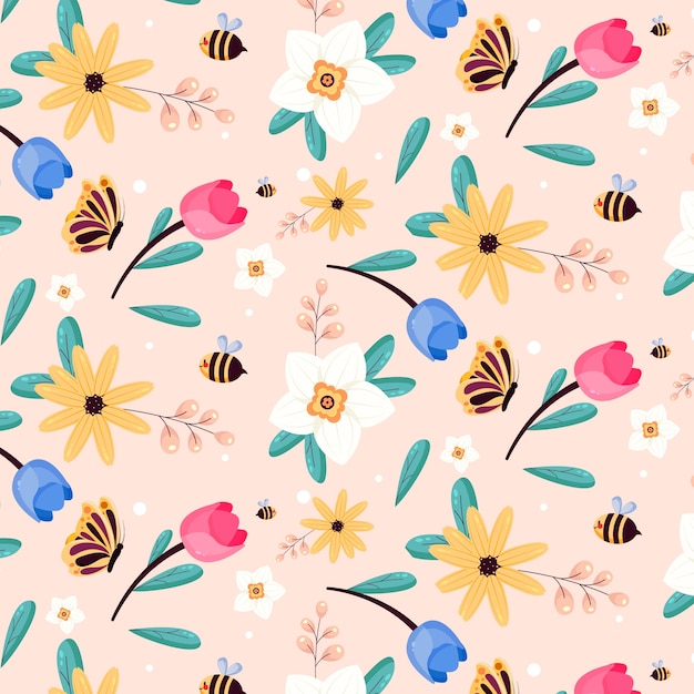 Free Vector flat floral pattern design for spring