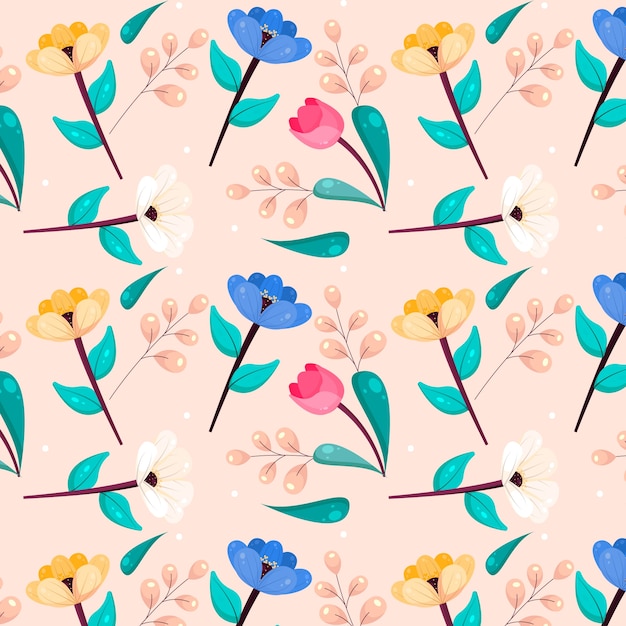 Free vector flat floral pattern design for spring