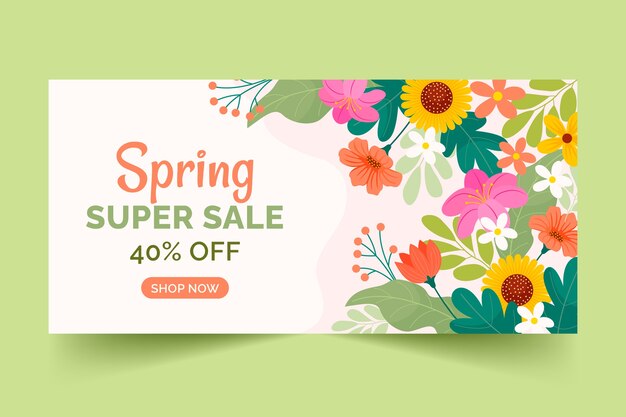 Flat floral spring horizontal sale banner template