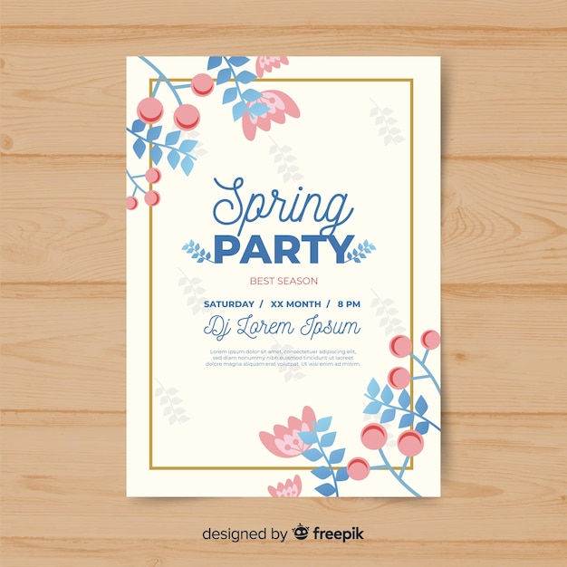 Flat floral spring party poster