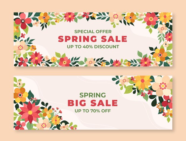 Flat floral spring sale horizontal banner template