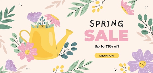 Flat floral spring sale horizontal banner template