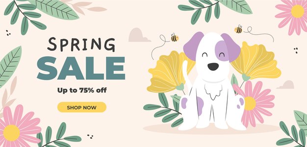 Flat floral spring sale horizontal banner template