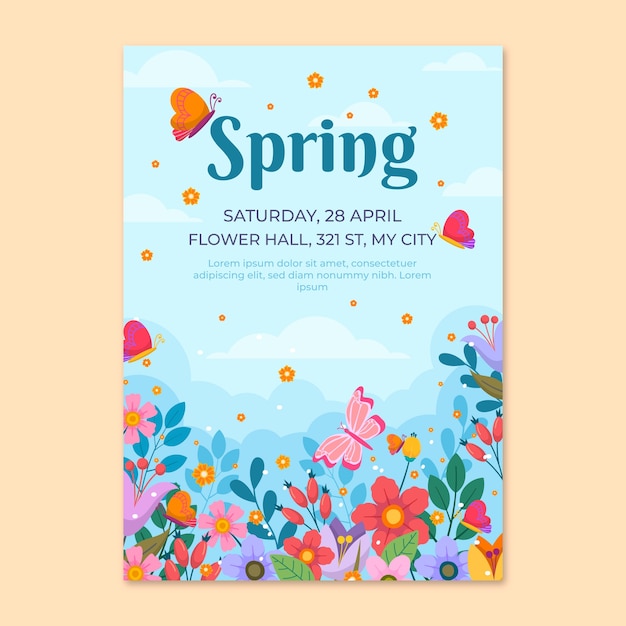 Flat floral spring vertical poster template