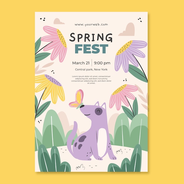 Flat floral spring vertical poster template