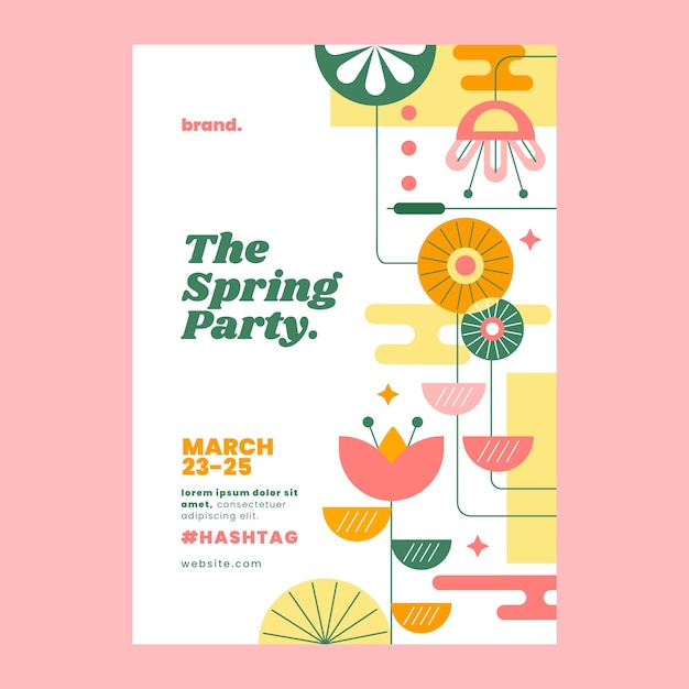 Flat floral spring vertical poster template