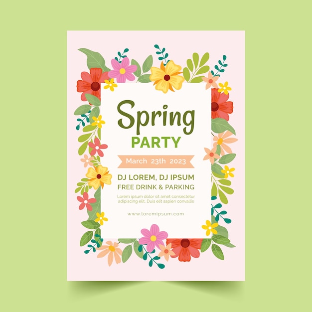 Flat floral spring vertical poster template