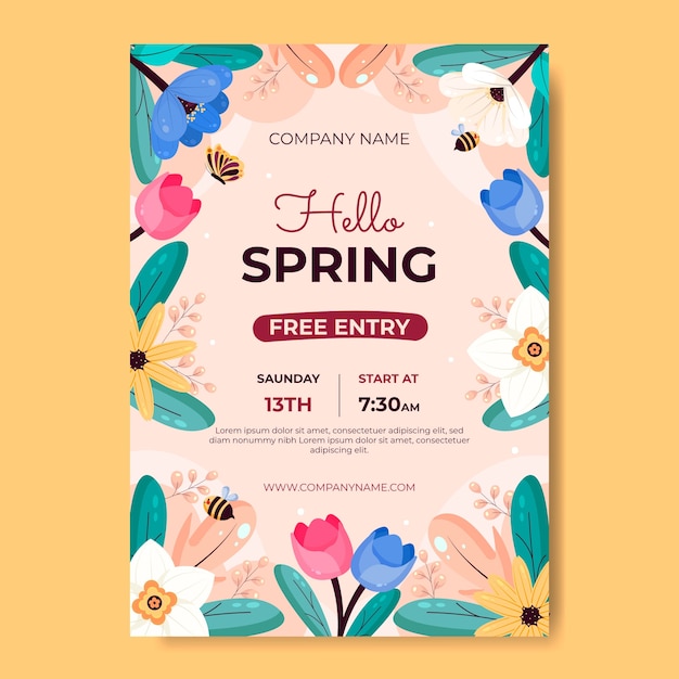 Free vector flat floral vertical poster template for spring