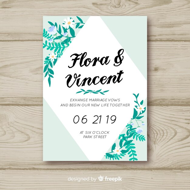 Flat floral wedding card template