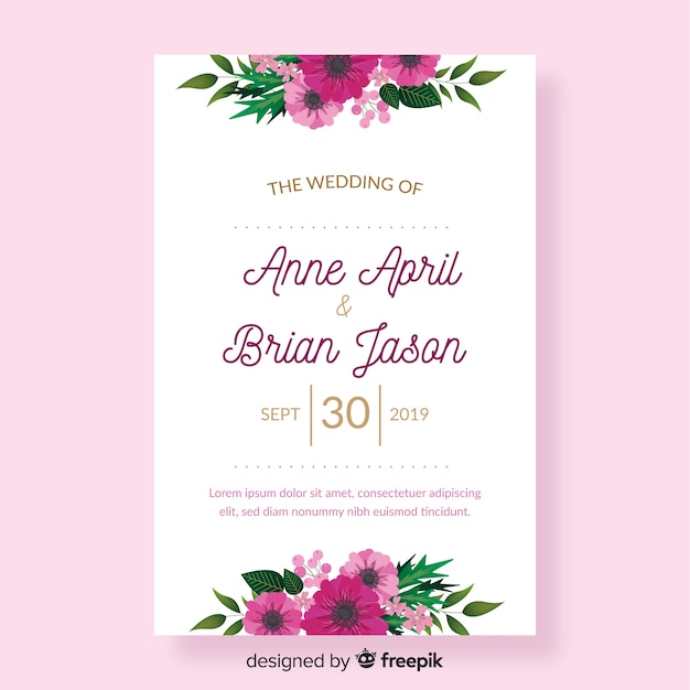 Flat floral wedding invitation template