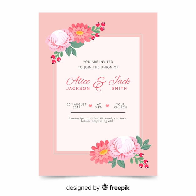 Flat floral wedding invitation template