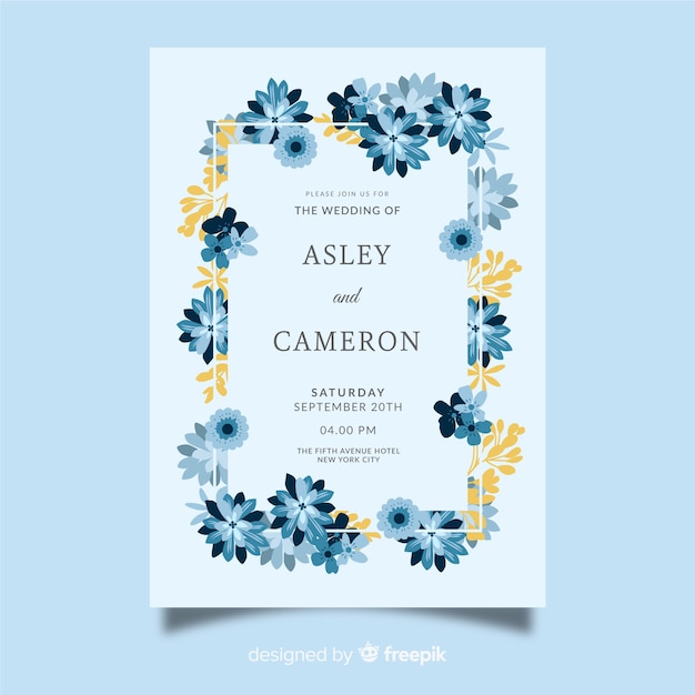 Flat floral wedding invitation