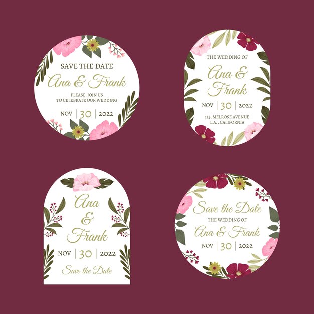 Flat floral wedding labels collection