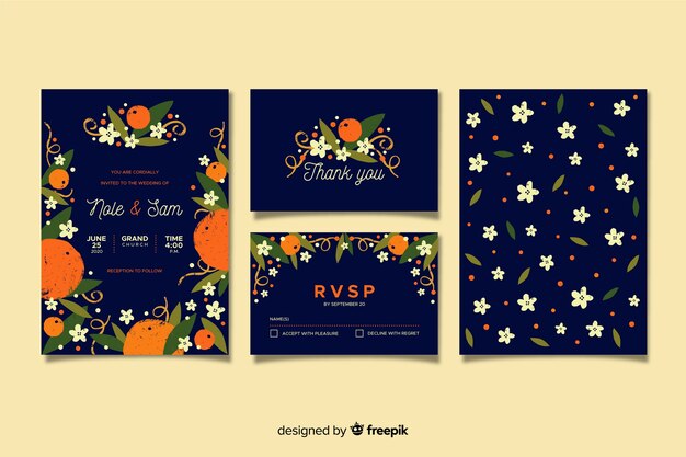 Flat floral wedding stationery template