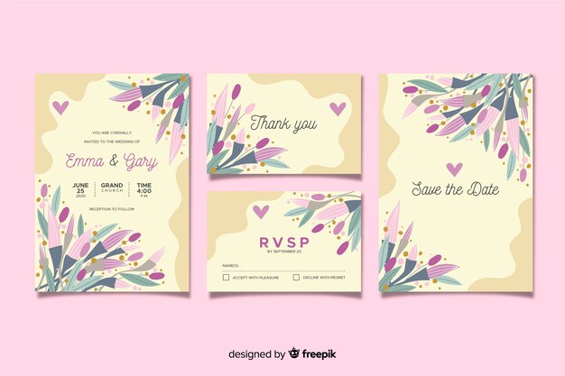 Flat floral wedding stationery template