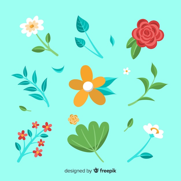 Free Vector flat flower and leaf collection