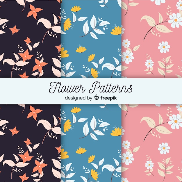 Free Vector flat flower and leaves pattern collection