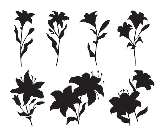 Flat flower silhouette set