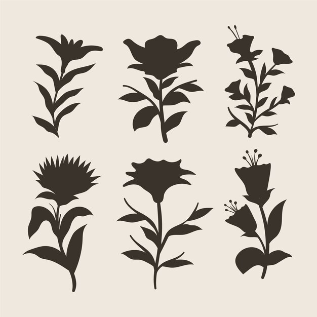 Flat flower silhouettes collection