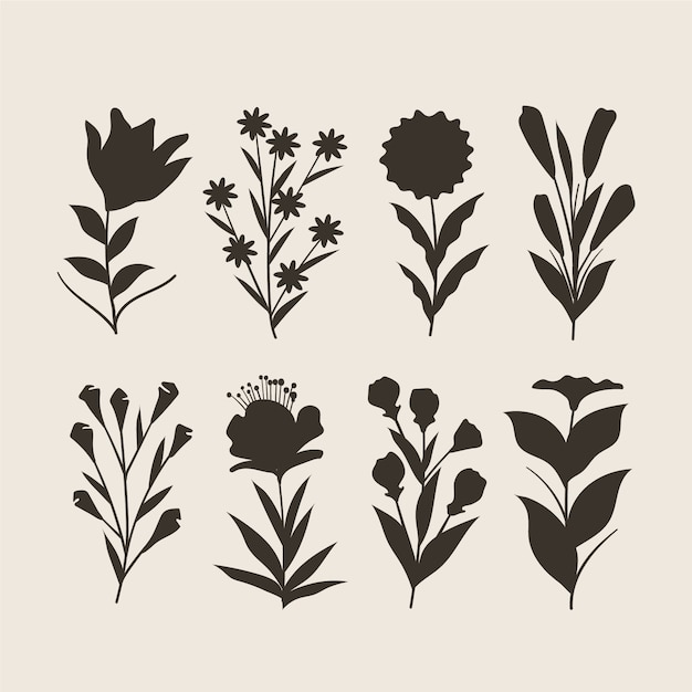 Free vector flat flower silhouettes collection