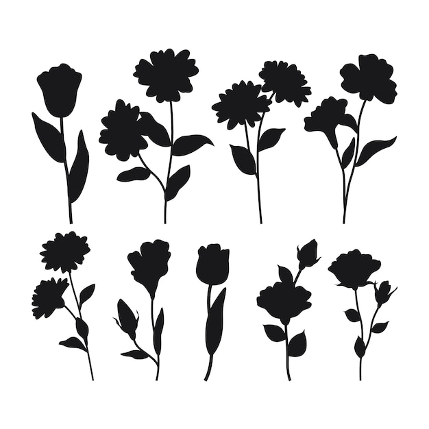 Flat flower silhouettes collection