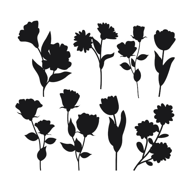 Flat flower silhouettes collection